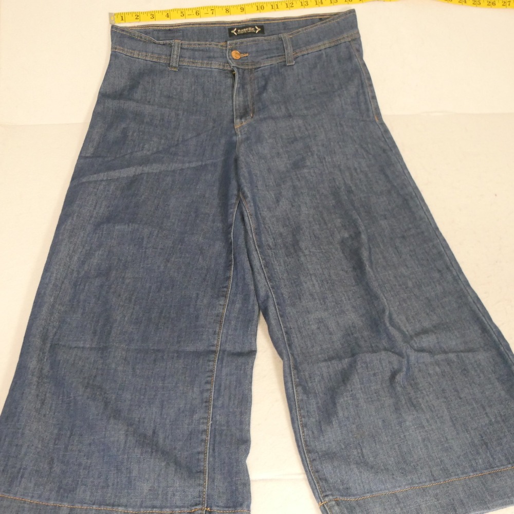 Nanette Lepore Womens Jeans 8 Blue Jolie Super High Rise Crop Wide Leg Boho
